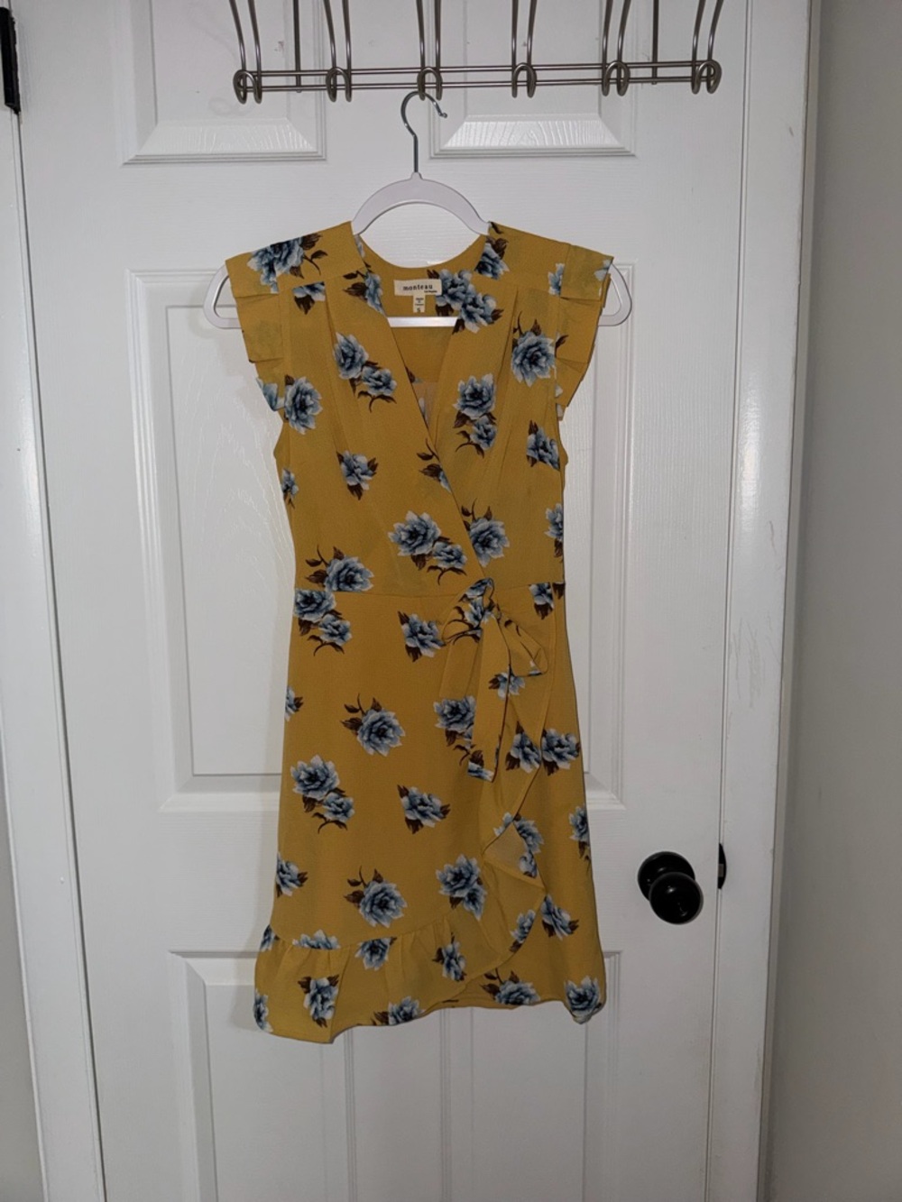 Monteau Mustard Yellow Floral Wrap Midi Dress